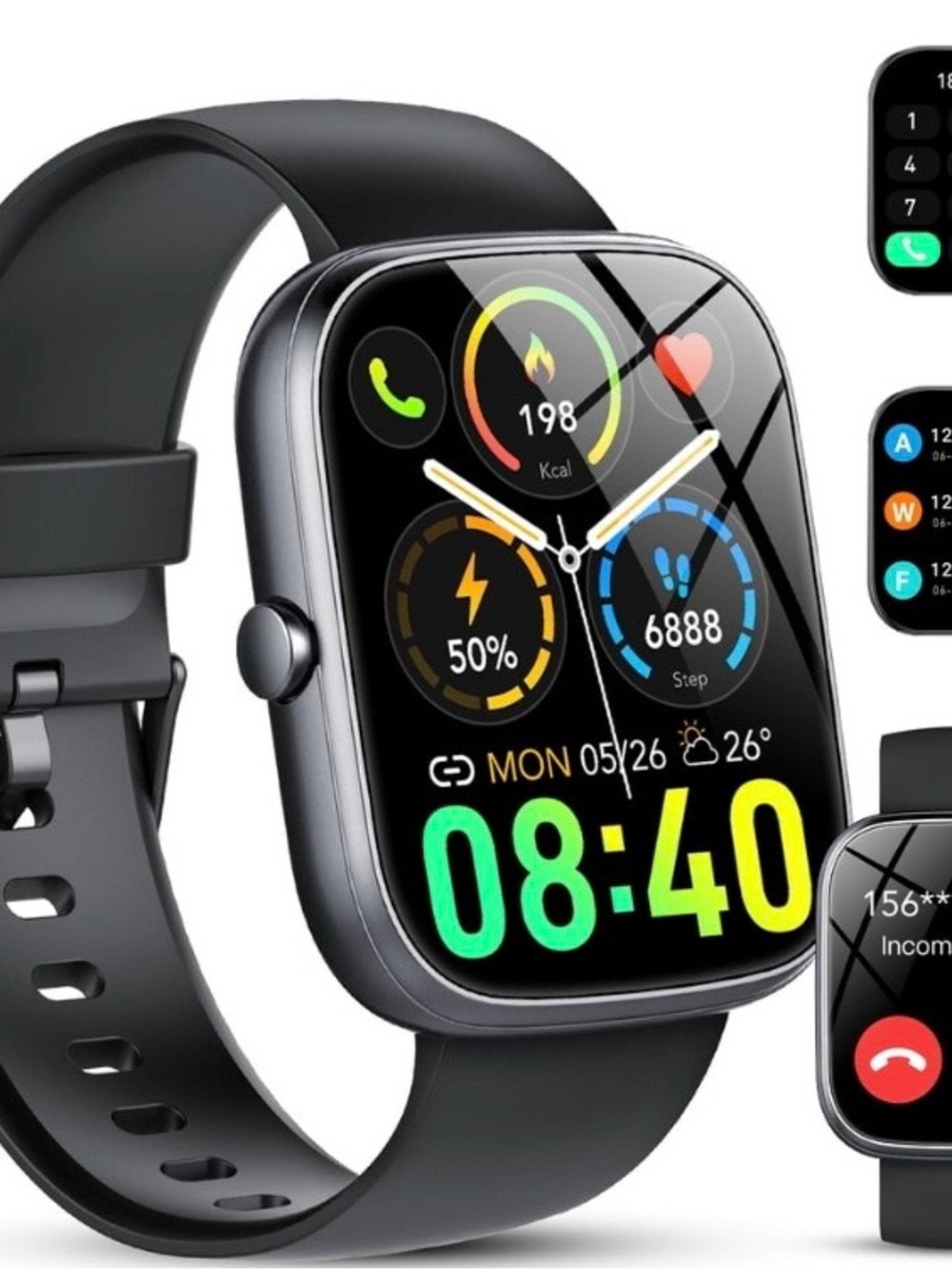 Black Smart Fitness Watch with Heart Rate & Activity Tracking